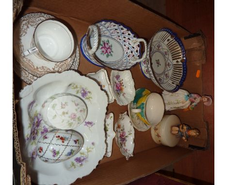 Selection of trinket pots including Royal Crown Derby Poses, a Hummel musical figurine, cups & saucers etc 