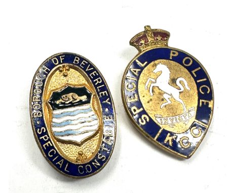 2 vintage police badges inc special police KCC &amp; borough of beverley special constable