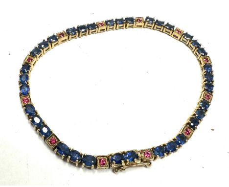 9ct gold blue &amp; pink sapphire tennis bracelet weight 12g