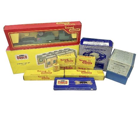Tri-ang T/T gauge - two passenger coaches, four goods wagons and Lighting Kit; Tri-ang '00' gauge Searchlight Wagon; Hornby D
