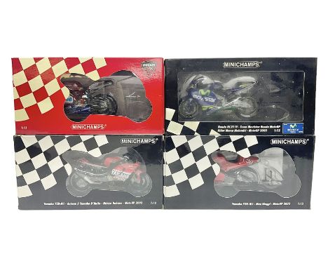 Four Minichamps 1:12 scale die-cast motorcycles - Honda RC211V Team Movistar Honda MotoGP Rider Marco Melandri MotoGP 2005; Y