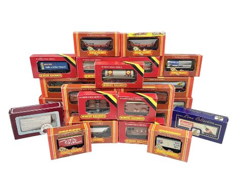 Hornby '00' gauge - twenty goods wagons including freightliners with containers, 100 ton Tankers, Car Transporter with cars, 