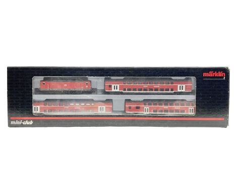 Marklin 'Z' gauge - Mini-Club No.81444 train set with double pantograph locomotive and three coaches; boxedCondition Report:V