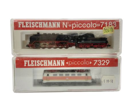 Fleischmann 'N' gauge 'Piccolo' - No.7183 2-10-0 steam locomotive with tender and No.7329 double pantograph locomotive; both 