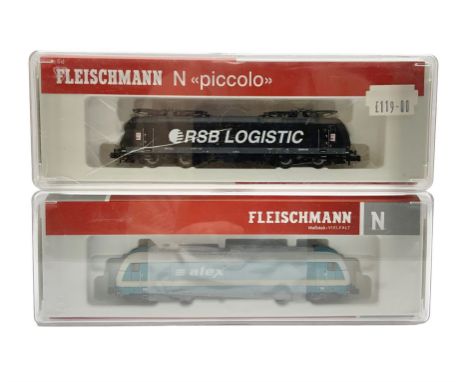 Fleischmann 'N' gauge - 'Piccolo' double pantograph locomotive No.967385 and another locomotive 'Alex'; both boxed (2)Conditi