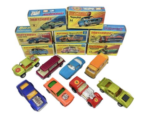 Matchbox 1-75 Series 'Superfast' ex-shop stock - eight models comprising 8f Wildcat Dragster, 9e AMX Javelin, 10e Piston Popp