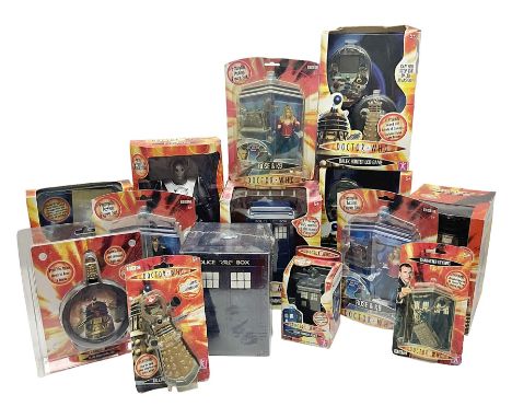 Dr. Who - fourteen boxed or carded collectables by Character Options and Wesco including Dalek and Tardis money banks, Dalek 
