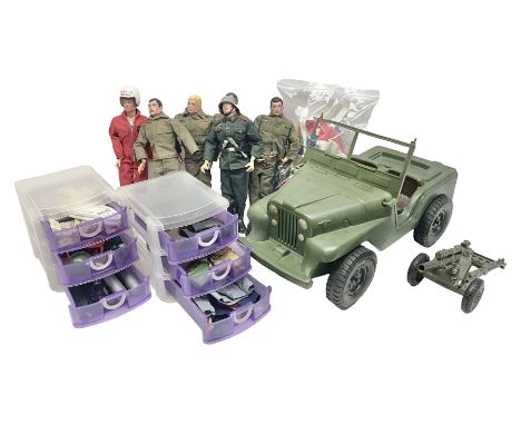 Action Man - five figures marked on the back 'Made in England by Palitoy under licence from Hasbro 1964', one dressed as a Ge