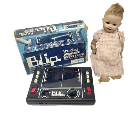 Palitoy Blip electronic game; boxed; and 1920s German Hermann Steiner bisque head doll with applied hair, sleeping eyes, open