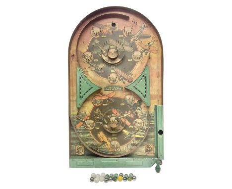 1934 Lindstrom's 'Airways' tin-plate bagatelle game by Lindstrom Tool and Toy Company Bridgeport Conn., the decorative bagate