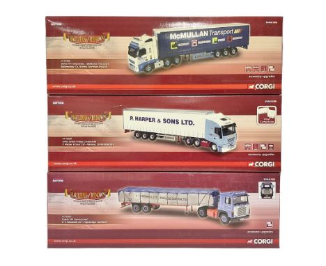 Corgi - Hauliers of Renown, three 1:50 scale models comprising CC14020 Volvo FH Curtainside - McMullan Transport Balleymoney,