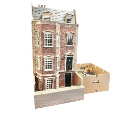 'The Hollies' - good quality sectional wooden doll's house in the form of a Georgian style four-storey bay windowed town hous