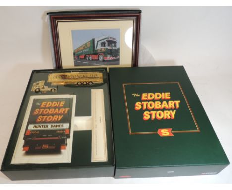 CORGI - limited edition Eddie Stobart gold metal lorry and book The Eddie Stobart Story in original box and together with a b