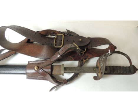 A George V Infantry Officers sword with wire bound sharkskin grip, blade etched with Royal cypher and scrolling foliage in me