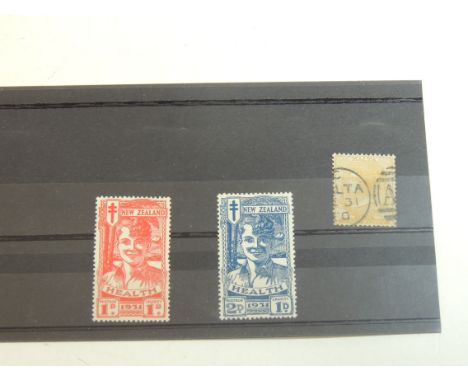 NEW ZEALAND - 1931 fine m pair Smiling Boys c.£150 and MALTA 1863 1/2 orange v fine, dated, SG12, c.£120