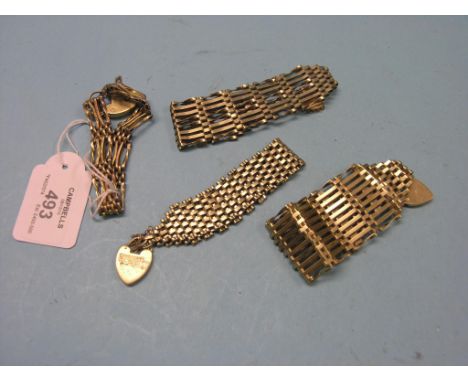 Four 9ct. gold gate-link bracelets, each with padlock clasp, 79 grams total