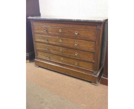 A Regency-period mahogany secretaire chest, grey marble top above fall-front secretaire drawer, four inlaid drawers and centr