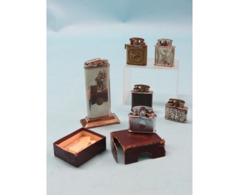 Six vintage cigarette lighters, including boxed Colibri 