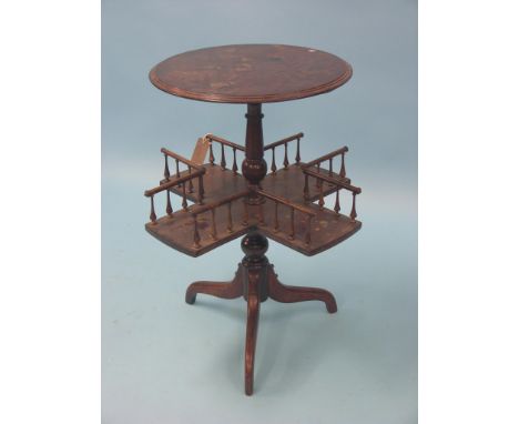 A Victorian mahogany occasional table, circular top above cross-shape undertier with spindle galleries, tripod base, top 1ft.