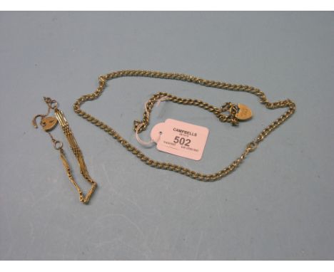 An 18ct. gold bracelet, with padlock clasp, 20.9 grams, a 9ct. gold chain, 41.2 grams and a 9ct. gold gate-link bracelet, 13.