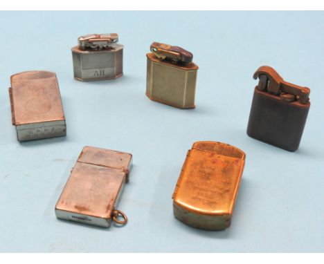 Six various vintage cigarette lighters, including French brass lighter, 1896