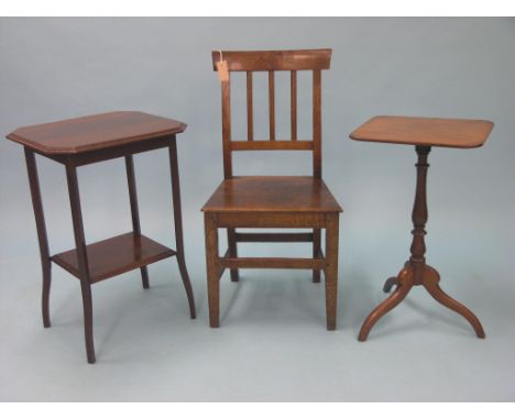 A Sheraton provincial oak dining chair, with solid elm seat, together with a Victorian mahogany tripod table and a late Victo