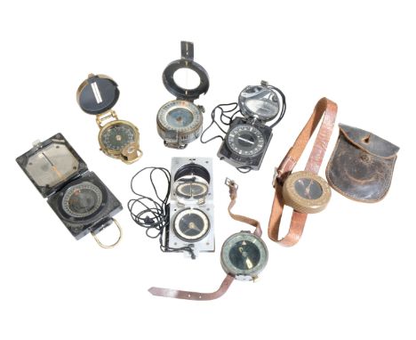 COLLECTION OF SEVEN COMPASSES  One being a wrist compass for " Corps of Engineers US Army" by Superior Magneto Corp. I I City