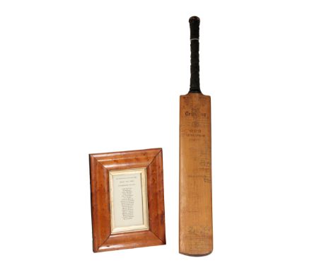 A SIGNED CRICKET BAT WITH VARIOUS SIGNED COUNTRY TEAMS AND COUNTY TEAMS  signed by Australia, Surrey, All India, The Morgan, 