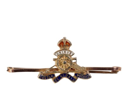 9CT GOLD ROYAL ARTILLERY TIE PIN  Hallmarked to reverse, enamel in very good condition.  