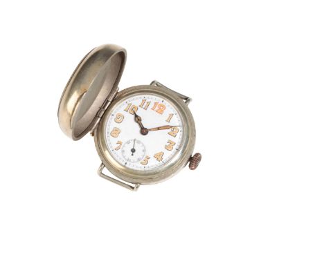 WWI GENTLEMAN'S PILOT STAINLESS STEEL WRIST WATCH  with manual wind movement, white dial, luminous Arabic numerals, subsidiar