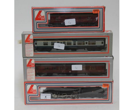 A boxed Lima 00 gauge 42700 loco and tender 205120 MWG together with three boxed coaches 305358 W, 305312A6 &amp; 305315A1. 