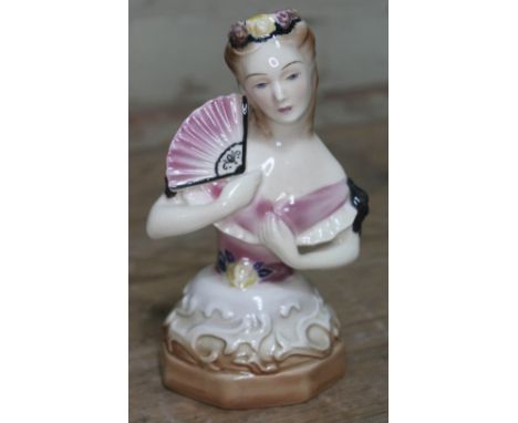 A Goldscheider pottery figure depicting lady with fan, height 16cm. 