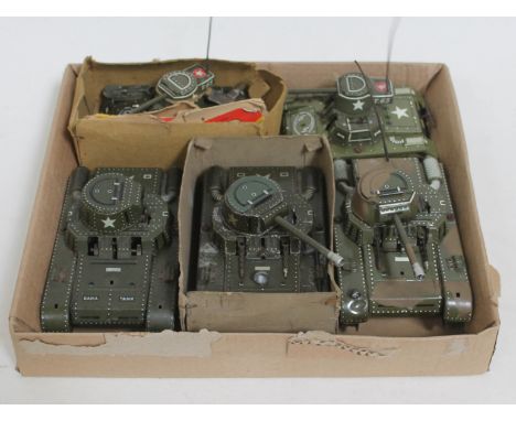 Five tin plate clockwork Gama tanks.  