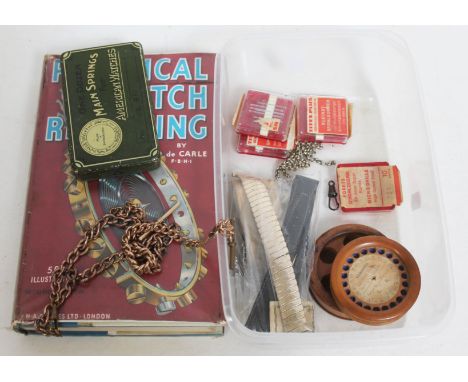 Watchmaker tools, watch straps, pocket watch chains and practical watch repairing book  