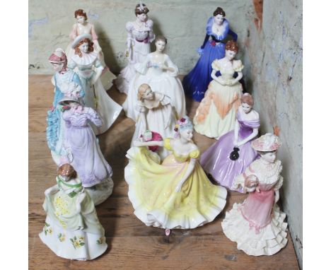 A group of thirteen porcelain ladies comprising five Coalport, five Royal Doulton and three Royal Worcester.  