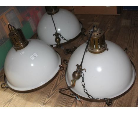 Three vintage industrial style ceiling light fittings 