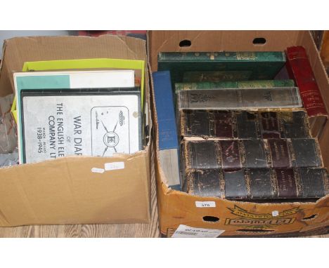 Two boxes of 19th century and other books including three volumes of Baines' Lancashire, History of Longridge, Ballads &amp; 