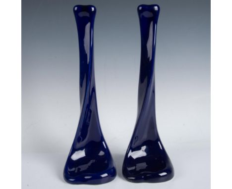 Gorgeous pair of original Elsa Peretti for Tiffany &amp; Co Bone series Modernist candlesticks in ultramarine glazed finish c