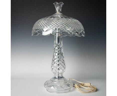 Beautifully hand-crafted clear crystal vase and matching shade. Marked Waterford. This item has its original box which measur