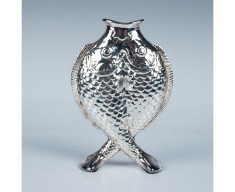 Inspired by Japanese art and Art Nouveau style, a 5.75-inch tall vase depicted as two fish. Christofle impressed mark. This i