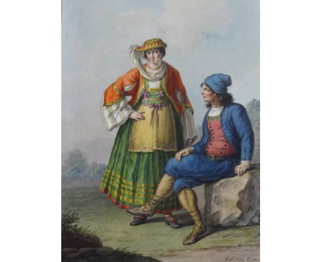 Saviero Xavier Della Gatta (Italian, 1777-1829) Costumi Italiani, c1818, twenty-two mounted illustrations of Italian provinci