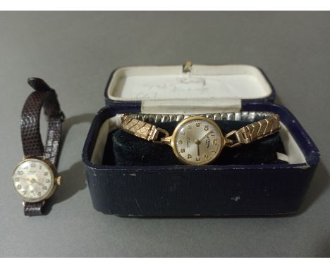 A 9ct gold cased Accurist wristwatch and a gold plated Rotary ladies watch. 