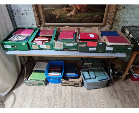 10 boxes of mainly 20th century world stamp albums, loose stamps and first day covers.