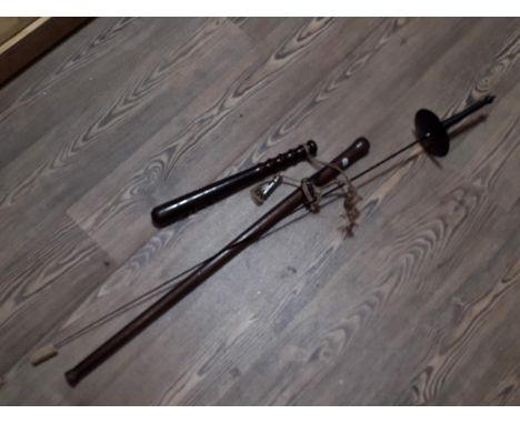 A knight stick, truncheon, a police whistle and a rapier 