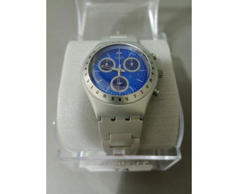 A Swatch Irony AG 1999 watch with extra strap links and associated box. 