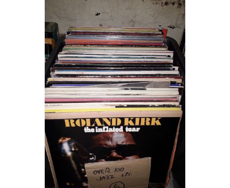 A box of approx. 100 jazz LPs, Roland Kirk, Art Blakey, Dave Brubeck, Louis Armstrong etc. 