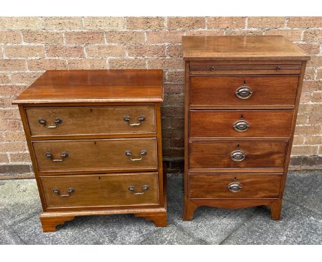 AN EDWARDIAN MAHOGANY TALL CHEST OF FOUR DRAWERS beneath brushing slide, on bracket feet, 56cm wide 44cm deep 95cm high; toge