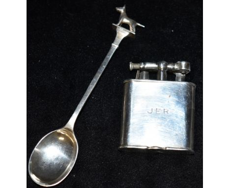 A SILVER DUNHILLS UNIQUE LIGHTER Of plain form with initials JER engraved to the front, marked 925, control mark Dunhills uni