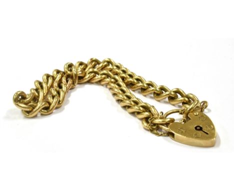 A 9CT GOLD HEART PADLOCK CURB CHAIN BRACELET AND SAFETY CHAIN WEIGHT 20.9G