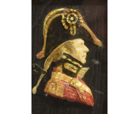 A WAX RELIEF PORTRAIT MINIATURE OF A BRITISH ARMY OFFICER  in the style of Leslie Ray, 14cm high, framed and glazed, overall 